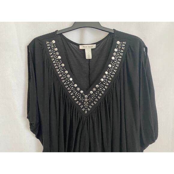 WHBM Embellished V Neck Blouson Top Batwing Sleeves Black Size SMALL - Picture 3 of 10